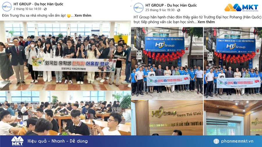 Phần mềm MKT Page hỗ trợ đăng bài fanpage tự động Công ty tư vấn du học Hàn Quốc HT Group